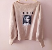 Wyprzedaż Sweterek beżowy z nadrukiem roz.L wymiary opis 