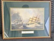 Ładny obrazek STATEK druk drewniana ramka 