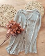 długi beżowy kremowy sweterek z długim rękawem dekoltem V 40 42XL