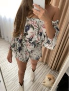 Biały letni komplet H&M spodenki bluzka xs/s kwiaty