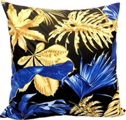 Poszewka Dekoracyjna Liście Złoto - Szafirowe 50 x 50 cm