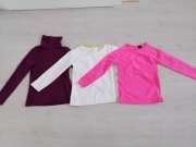 Bluzka golf fiolet róz ecru 3 szt 7 lat