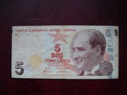BANKNOT TURCJA 5Lira 1970 rok seria A 284