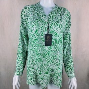 Bluzka Aurivella zielona wzór liście bawełna długi rękaw