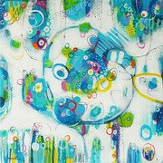 „Lato na wyspie” - abstrakcja - obraz akryl/ płótno 50x50 - Marlena Rakoczy