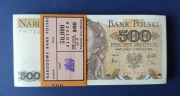 Paczka bankowa 500 złotych 1982 r. seria FH. Stan banknotów UNC, idealna.