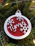 Zawieszka bombka sklejka biała z brokatem imię święta choinka