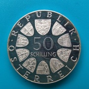 50 szylingów 1974 Austria 50 rocznica - Austriackie Radio  Ag 0,640 20 g