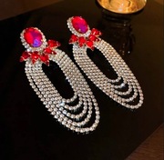 Kolczyki damskie z rozowo-czerwonymi kamieniami