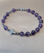 Bransoletka różaniec kamienie ametyst krzyżyk serduszko prezent pamiątka