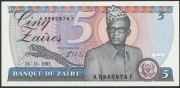 Zair 5 zairów 1985 - Mobutu Sese Seko - A - stan bankowy UNC