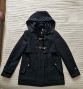 Kurtka wełniana Zara krótki płaszcz granatowy