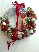 Wianek świąteczny narty christmas handmade bordowy biały faszyna