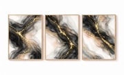 Plakaty Zestaw 3 szt. Czarny Marmur Złoto WYDRUK Obrazy Nowoczesne 30x40