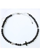 NASZYJNIK KAMIEŃ LAWA HEMATYT KRZYŻ MEDALIK STAL SZLACHETNA JEZUS PUDEŁKO 