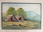 Obraz akwarela malarstwo górski pejzaż Beskidy Lipowczan A Ustroń Istebna