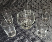 Zestaw Retro PRL: Salaterka + 5 Szklanek | Szlifowane Kłosy | Vintage