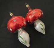 Bombki choinkowe spore grzybki PRL szklane kształtki vintage muchomorki 