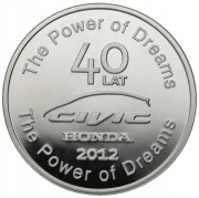 Srebrny medal Honda Civic 2012 - 1/4 uncji (oz) srebra 999. Czytaj opis.