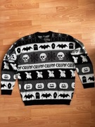 Sweter Halloween Creepy Czarny Biały Oversize Skull Bat Pumpkin Nowy