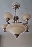 Stary duży żyrandol styl ART DECO, szkło, mosiadz.