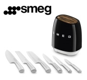 SMEG Noże kuchenne 6szt wysokiej jakości + stojak na noże czarny