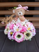 Stroik z dużym misiem na grób dziecka różowy dla aniołka na cmentarz 