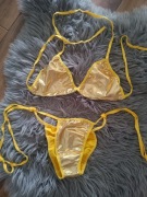 Złoty kostium kąpielowy bikini LaTeX latex sml skóra 