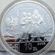 Srebrna moneta o nominale 10 zł z roku 2008, średnica32 mm, masa 14,14 g