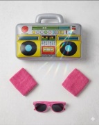 Dodatki zestaw kostiumowy RETRO 80s 90s Dmuchany Boombox Okulary Frotki 