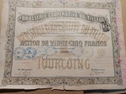 stary dokument akcje spółki Brasserie Coopérative  - unikat