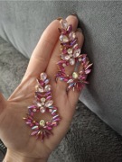 Kolczyki duże kryształowe holo odcienie różu fuksja cyrkonie