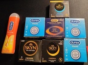 Zestaw prezerwatyw Durex i Skyn oraz żel intymny Durex 