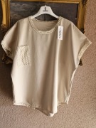 Bluzka damska beżowa kieszonka z siateczki over size 