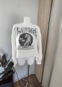 Bluza damska O’La Voga biała ecru, oversize, nadruk tygrysa, rozmiar S/36