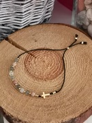 Bransoletka na nici jedwab różaniec srebro krzyżyk