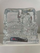 Świecznik vintage szklany Blockkristall Solifleur z NAKLEJKĄ nie prl