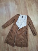 Ciepły stylowy płaszcz z kożuszkiem brązowy Me Jane New York M