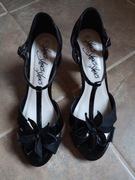 Sandałki, lakierek, zamsz, czarne, M&S, rozm 38,5