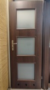 Drzwi wewnętrzne łazienkowe lewe 70cm przeszklone, zestaw z klamką, b.dobre