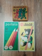 Zestaw szkolny - Kredki pastele PRL z misiem + plastelina lata 80 90