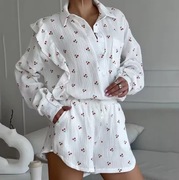 Piękny muślinowy set komplet w wisienki koszula + spodenki 100 % bawełna