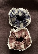 Gumki scrunchie kratka jodełka koronka granat brąz 2 sztuki