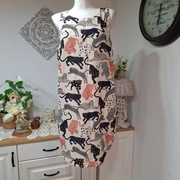 H&M sukienka 42 bez rękawów wzór koty kolorowa prosta półokrągły dół