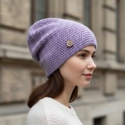 Czapka całoroczna przejściowa cienka bawełna S/M unisex lawenda