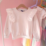 Bluza 110 116 beżowa kremowa z falbanką koronka długo rękaw 