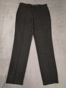 Szare eleganckie wełniane spodnie wizytowe w kant kratę M&S 32 jak nowe