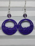 Kolczyki Drewniany koszyk kwiatów fiolet, Ametyst, drewno, Handmade