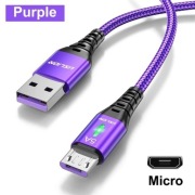 Kabel micro USB QC prąd 5A purple 0.3m oplot