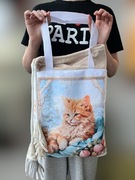 torba shopper z rudym kotem - welur z podszewką